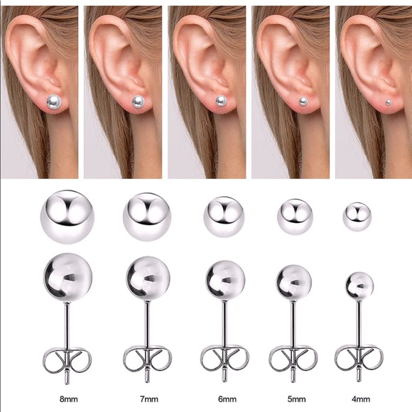 UHIBROS Silver Surgical Stud Earrings 4-8mm - Picture 1 of 2